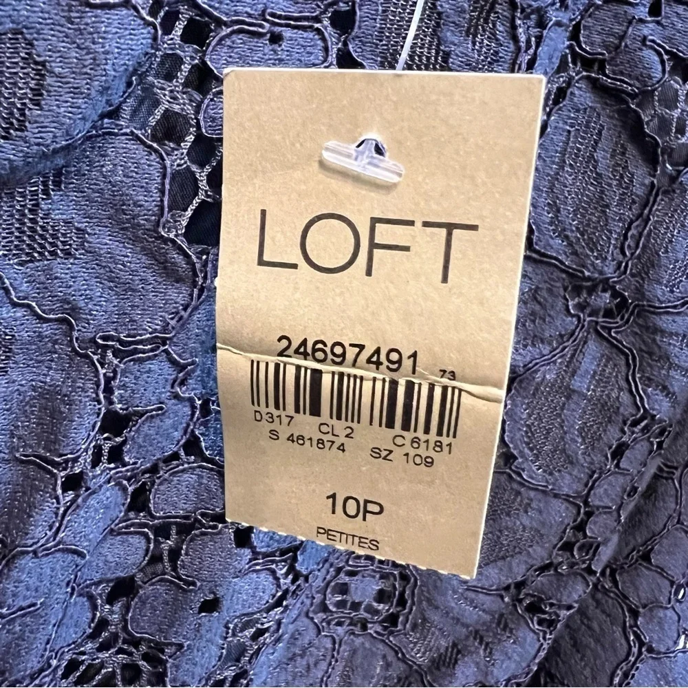 NWT Loft Navy Blue Floral Lace Ruffle Mini Flutter Sleeve Cocktail Dress 10P - Picture 5 of 15